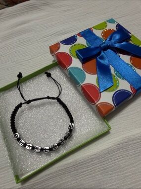 Adjustable Black Cord Name Bead Bracelet - Customizable CHARLOTTE